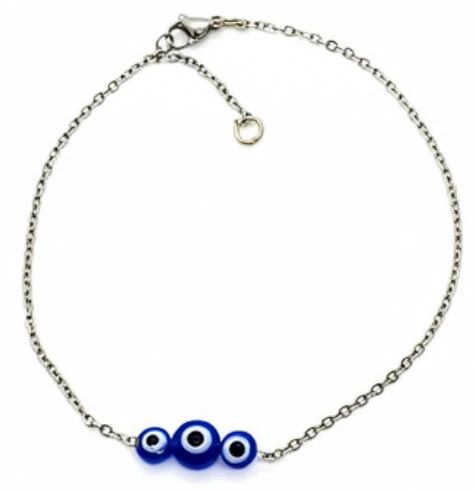 Pulsera Tobillera de acero quirurgico con ojos turco 24cm mas 3cm de extension